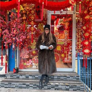 Elegant Brown Faux Fur Coat laseti small